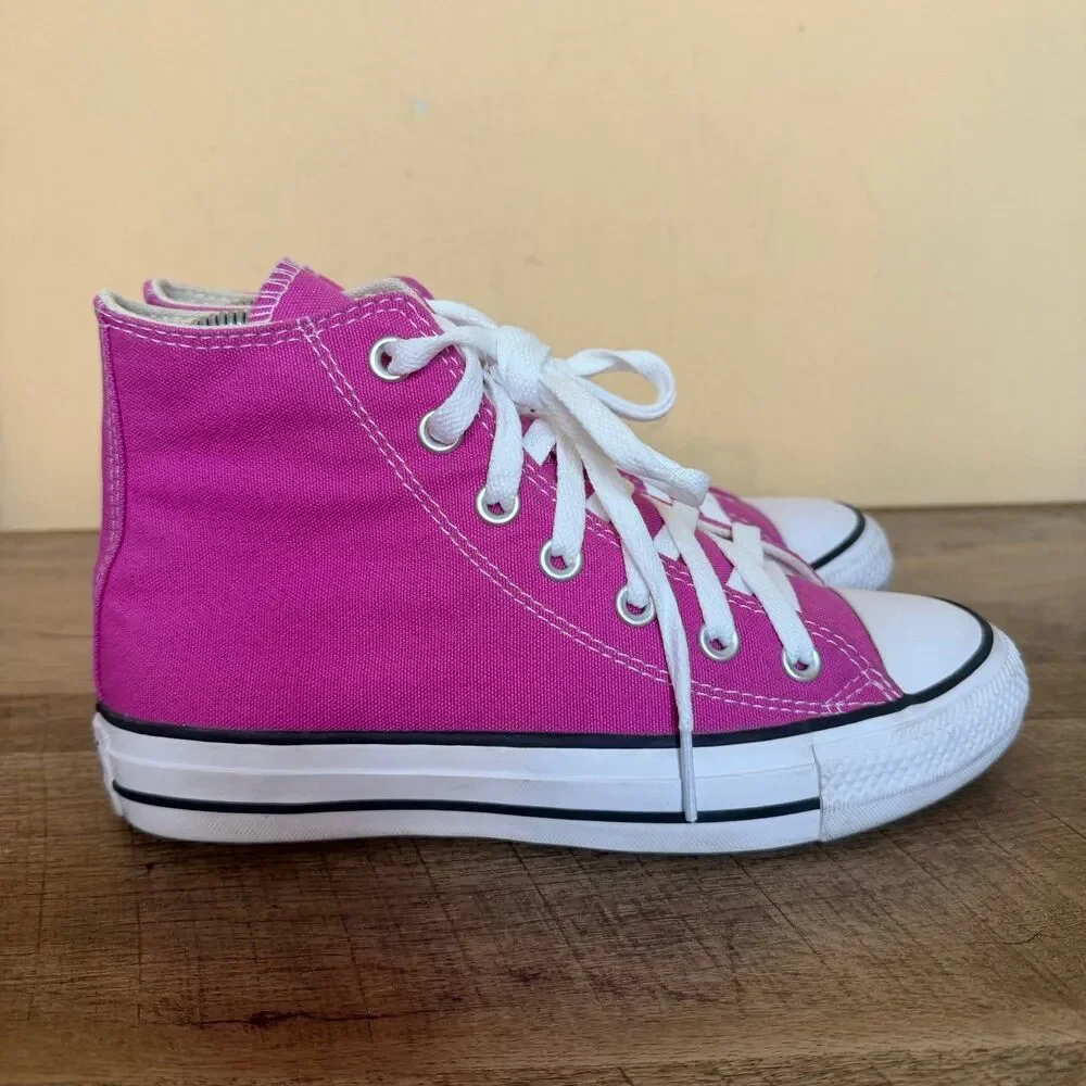 Converse Chuck Taylor All Star High Tops fuchsia pink women’s size 6 shoes - Picture 4 of 7